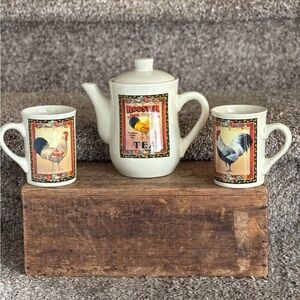 Bay island Cream Ceramic Rooster Tea Canister with Multicolor Label